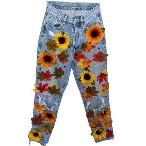 Handmade 3D floral/leaf pant